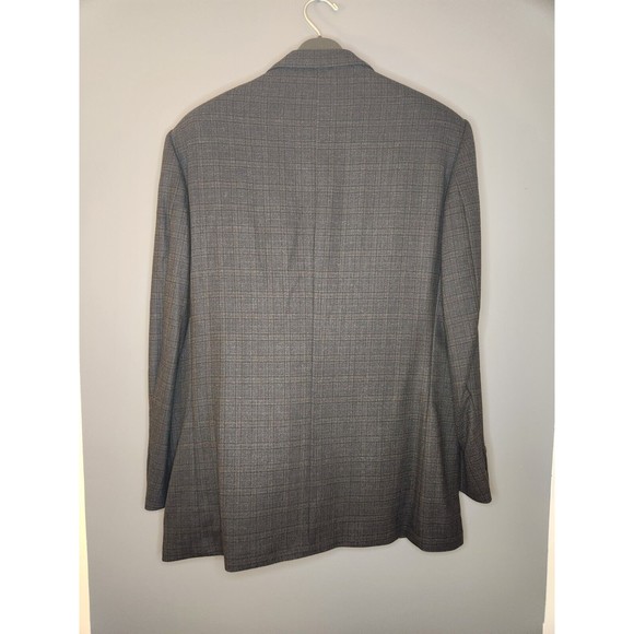 Oscar De La Renta Suit Jacket Men's 44L Gray Plaid 100% Wool - Picture 2 of 5